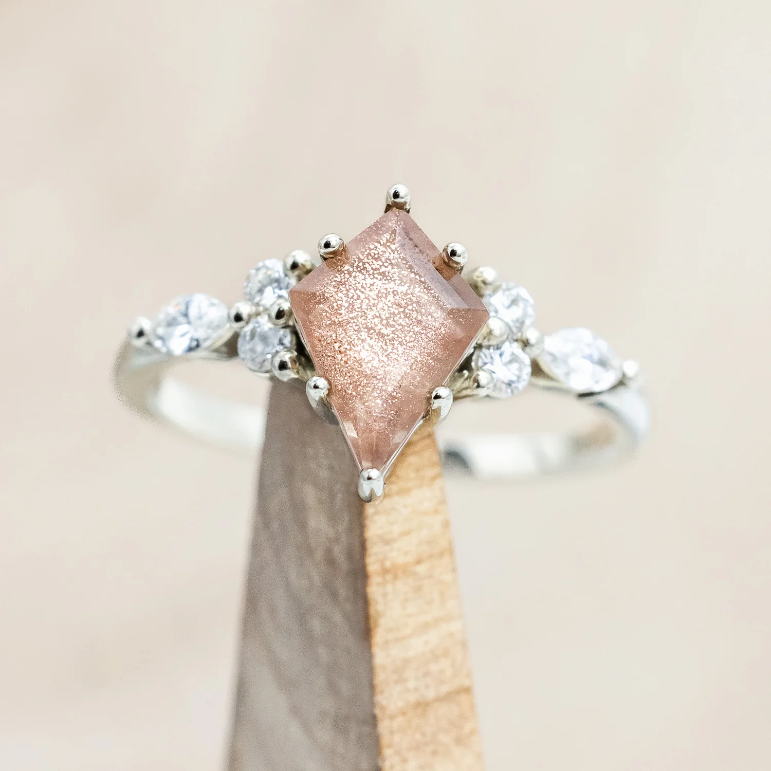 ONE-OF-A-KIND - "SAGE" - KITE CUT OREGON SUNSTONE ENGAGEMENT RING WITH DIAMOND ACCENTS & TRACER - Image 5