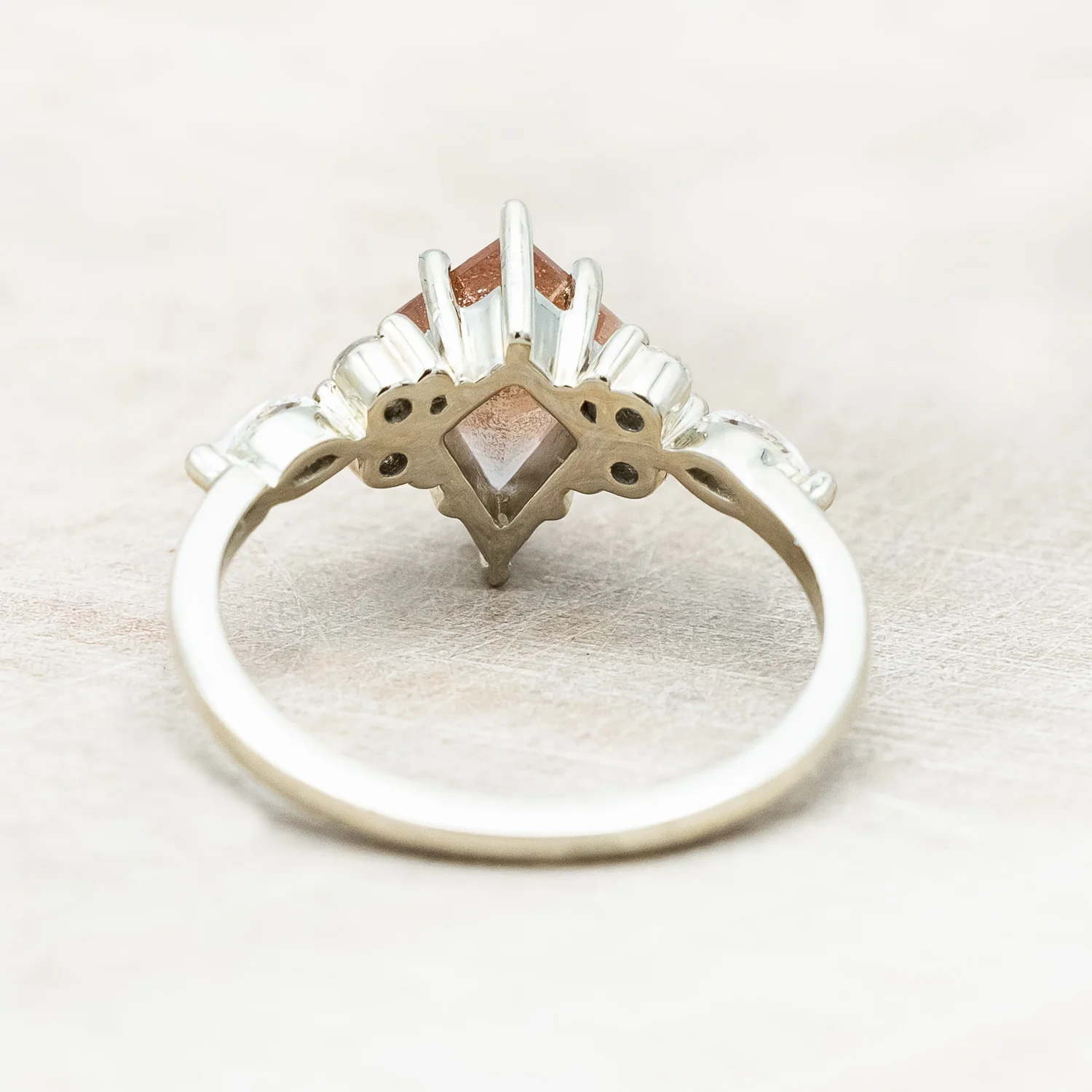 ONE-OF-A-KIND - "SAGE" - KITE CUT OREGON SUNSTONE ENGAGEMENT RING WITH DIAMOND ACCENTS & TRACER - Image 9