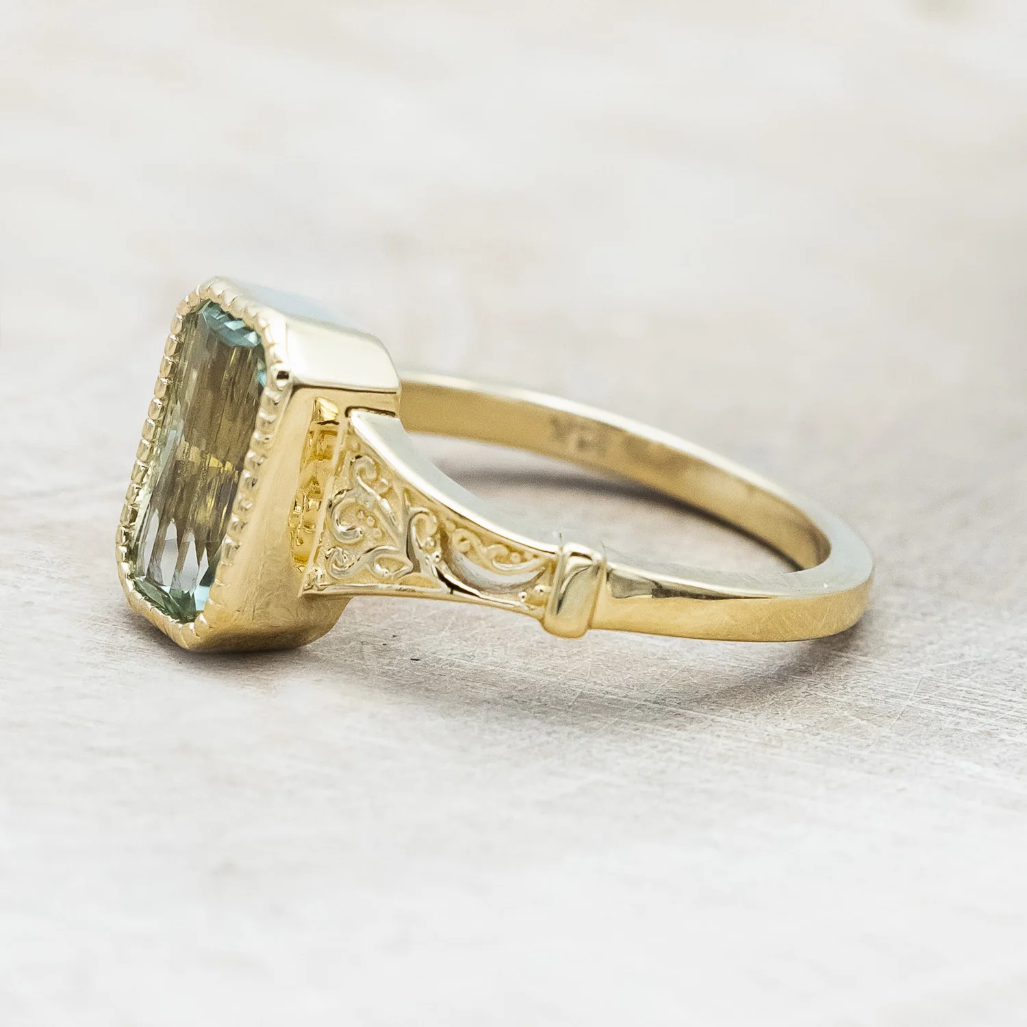 ONE-OF-A-KIND - "SELENE" - RADIANT CUT NATURAL GREEN SAPPHIRE ENGAGEMENT RING - Image 4