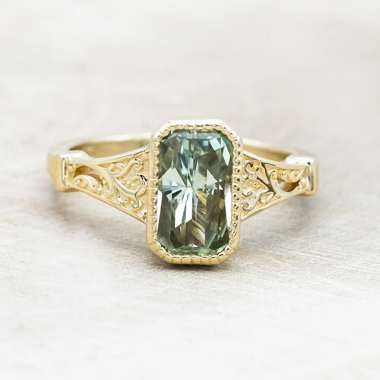 ONE-OF-A-KIND - "SELENE" - RADIANT CUT NATURAL GREEN SAPPHIRE ENGAGEMENT RING - Image 5