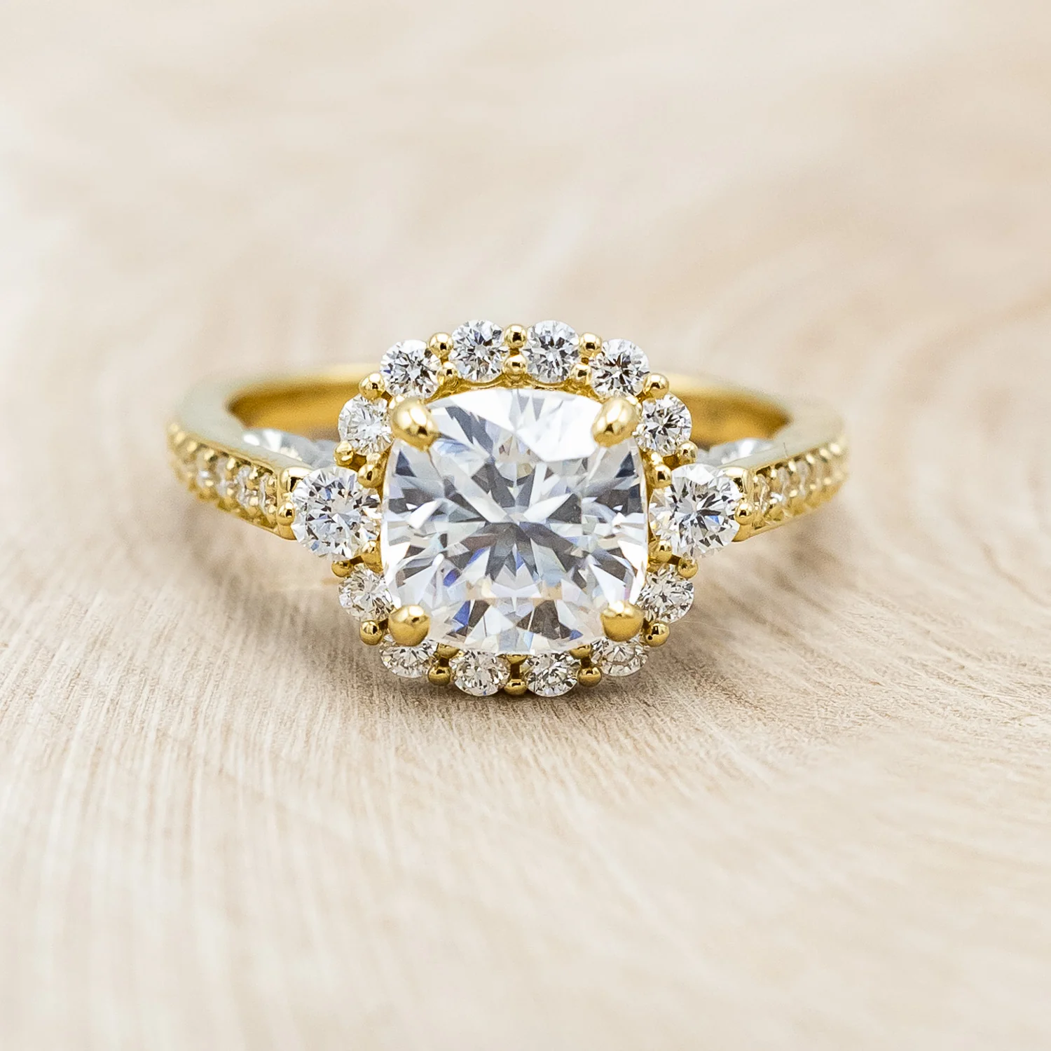 "OPHELIA" - CUSHION CUT MOISSANITE ENGAGEMENT RING WITH TURQUOISE STACKING BAND - Image 14