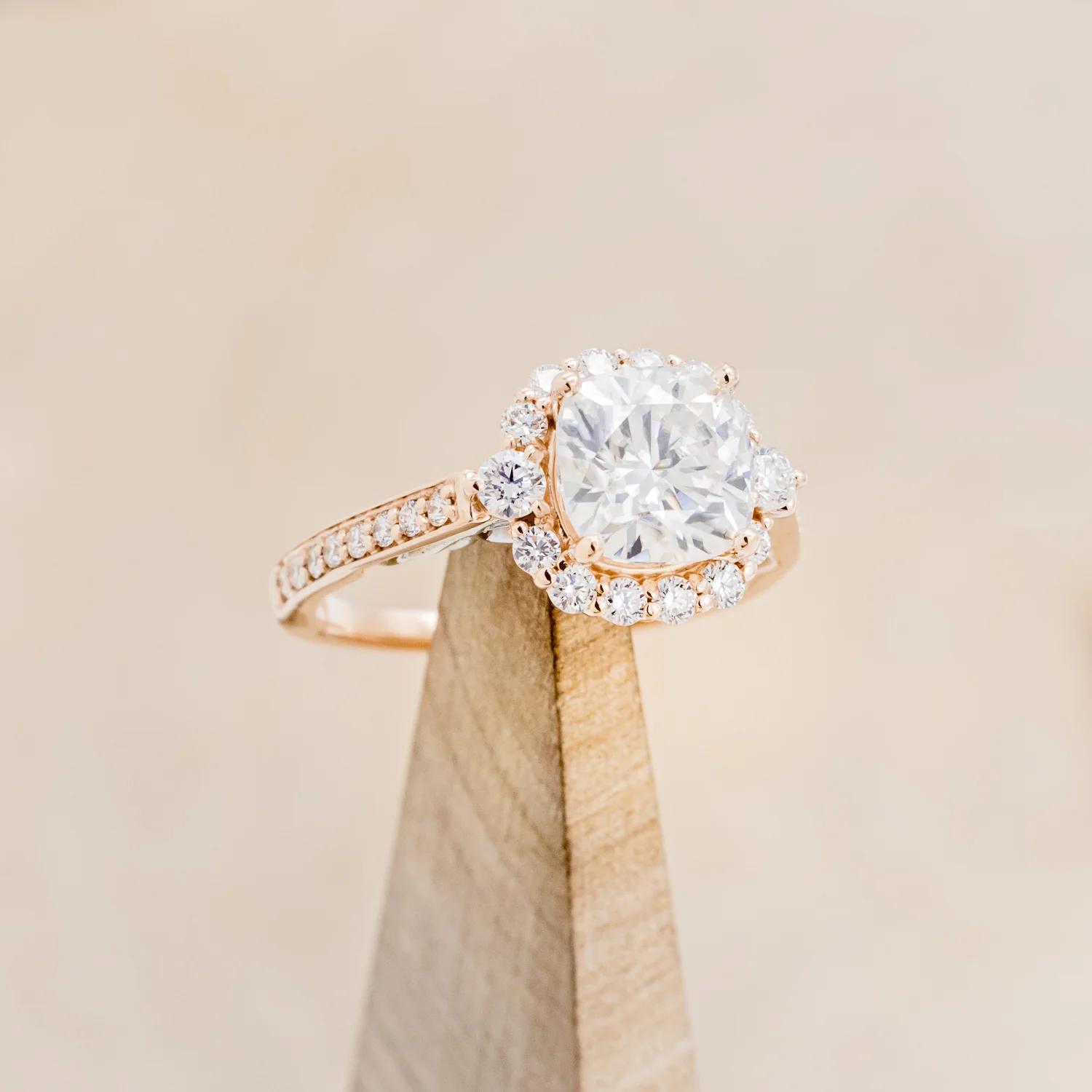 "OPHELIA" - CUSHION CUT MOISSANITE ENGAGEMENT RING WITH TURQUOISE STACKING BAND - Image 7