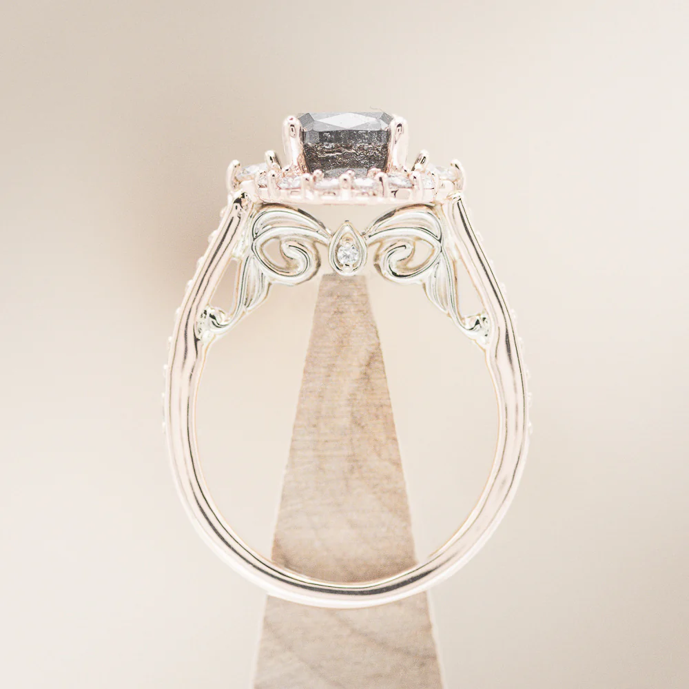 "OPHELIA" - ENGAGEMENT RING WITH DIAMOND HALO & ACCENTS - MOUNTING ONLY - SELECT YOUR OWN STONE - Image 10