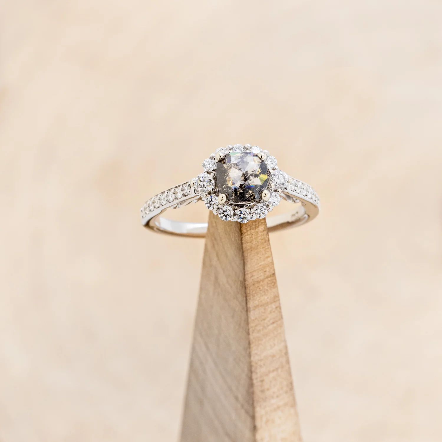 "OPHELIA" - ENGAGEMENT RING WITH DIAMOND HALO & ACCENTS - MOUNTING ONLY - SELECT YOUR OWN STONE - Image 5