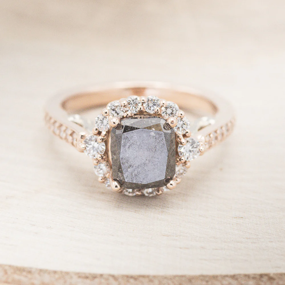 "OPHELIA" - ENGAGEMENT RING WITH DIAMOND HALO & ACCENTS - MOUNTING ONLY - SELECT YOUR OWN STONE - Image 7