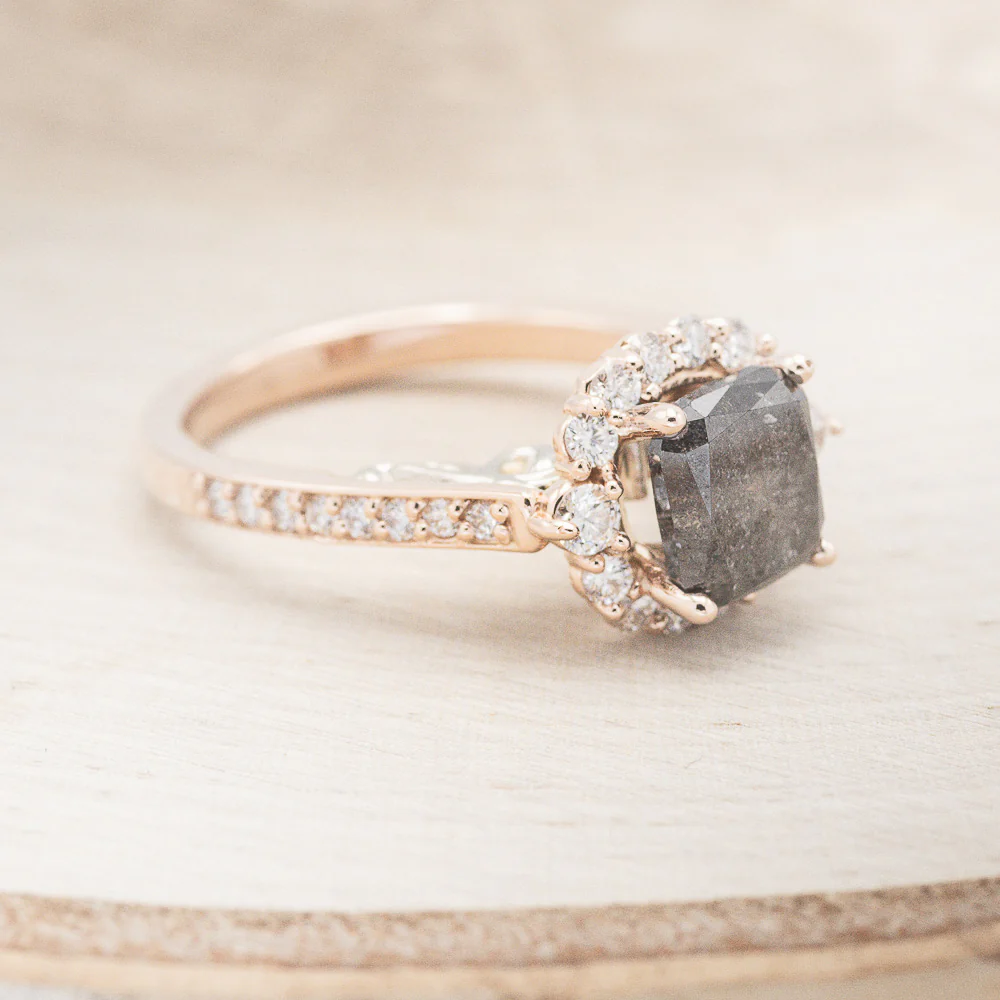"OPHELIA" - ENGAGEMENT RING WITH DIAMOND HALO & ACCENTS - MOUNTING ONLY - SELECT YOUR OWN STONE - Image 8