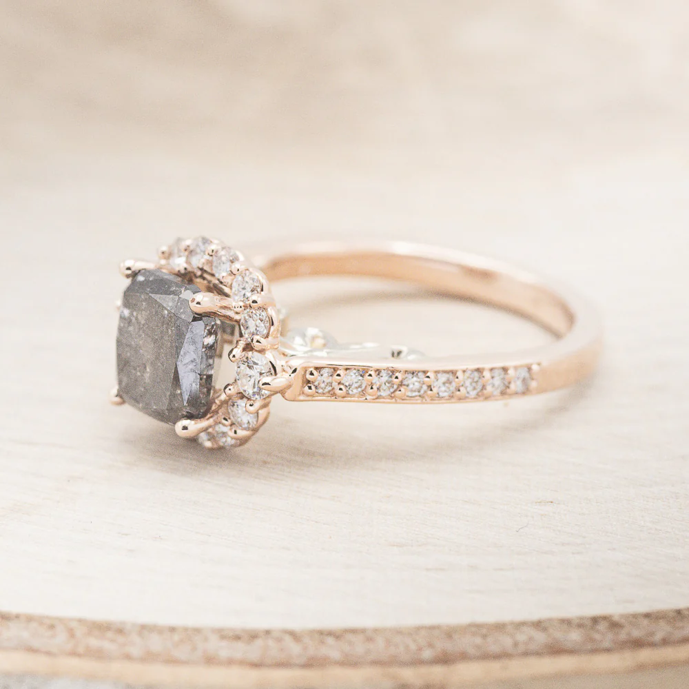"OPHELIA" - ENGAGEMENT RING WITH DIAMOND HALO & ACCENTS - MOUNTING ONLY - SELECT YOUR OWN STONE - Image 9