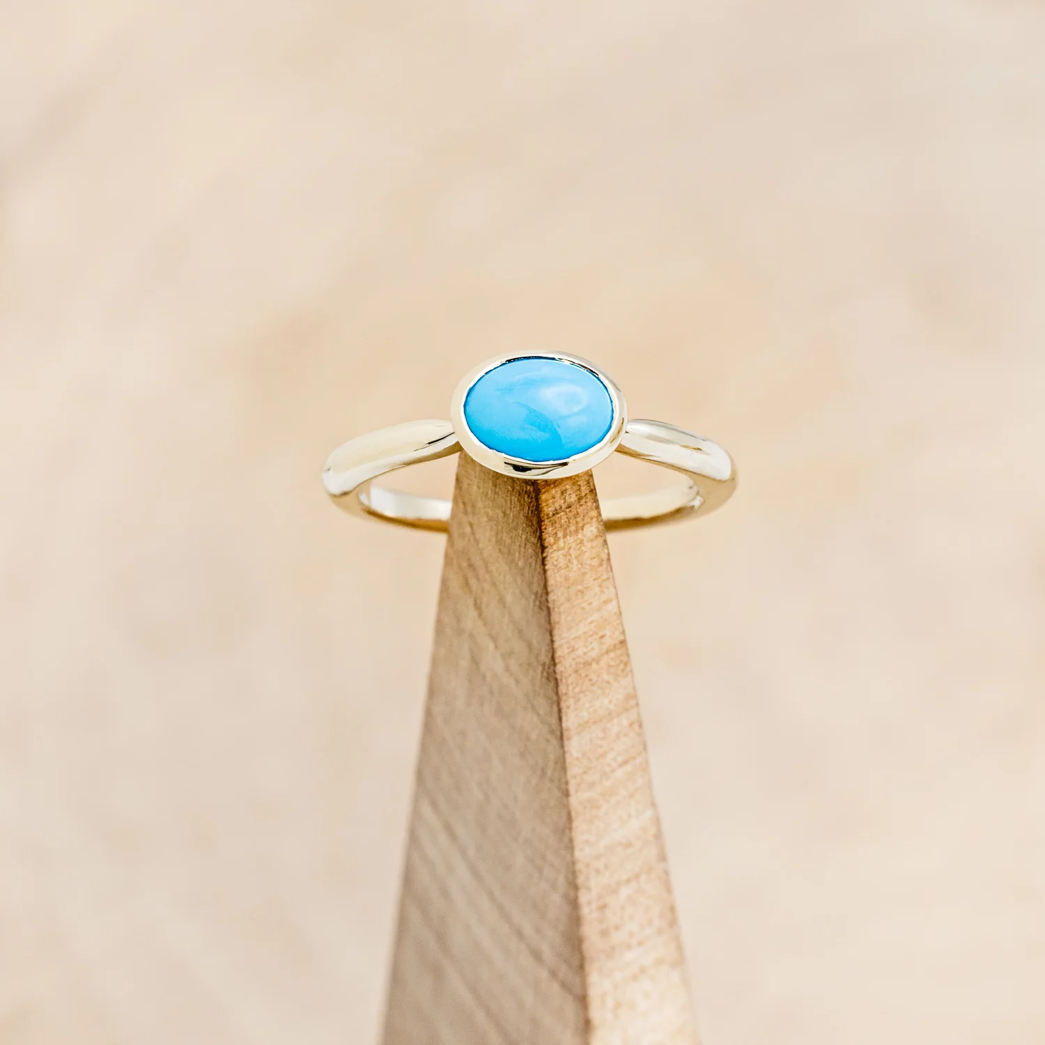 OVAL CABOCHON CUT BLUE BIRD TURQUOISE ENGAGEMENT RING - Image 7