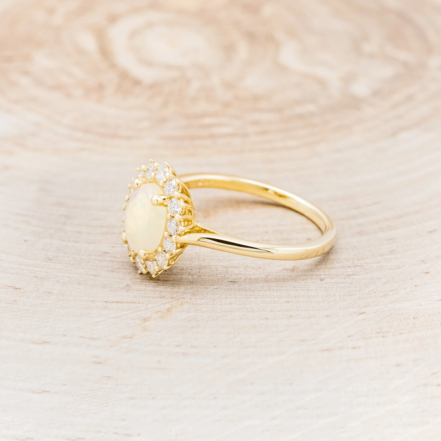 OVAL CABOCHON CUT WELO OPAL ENGAGEMENT RING WITH DIAMOND HALO - Image 3