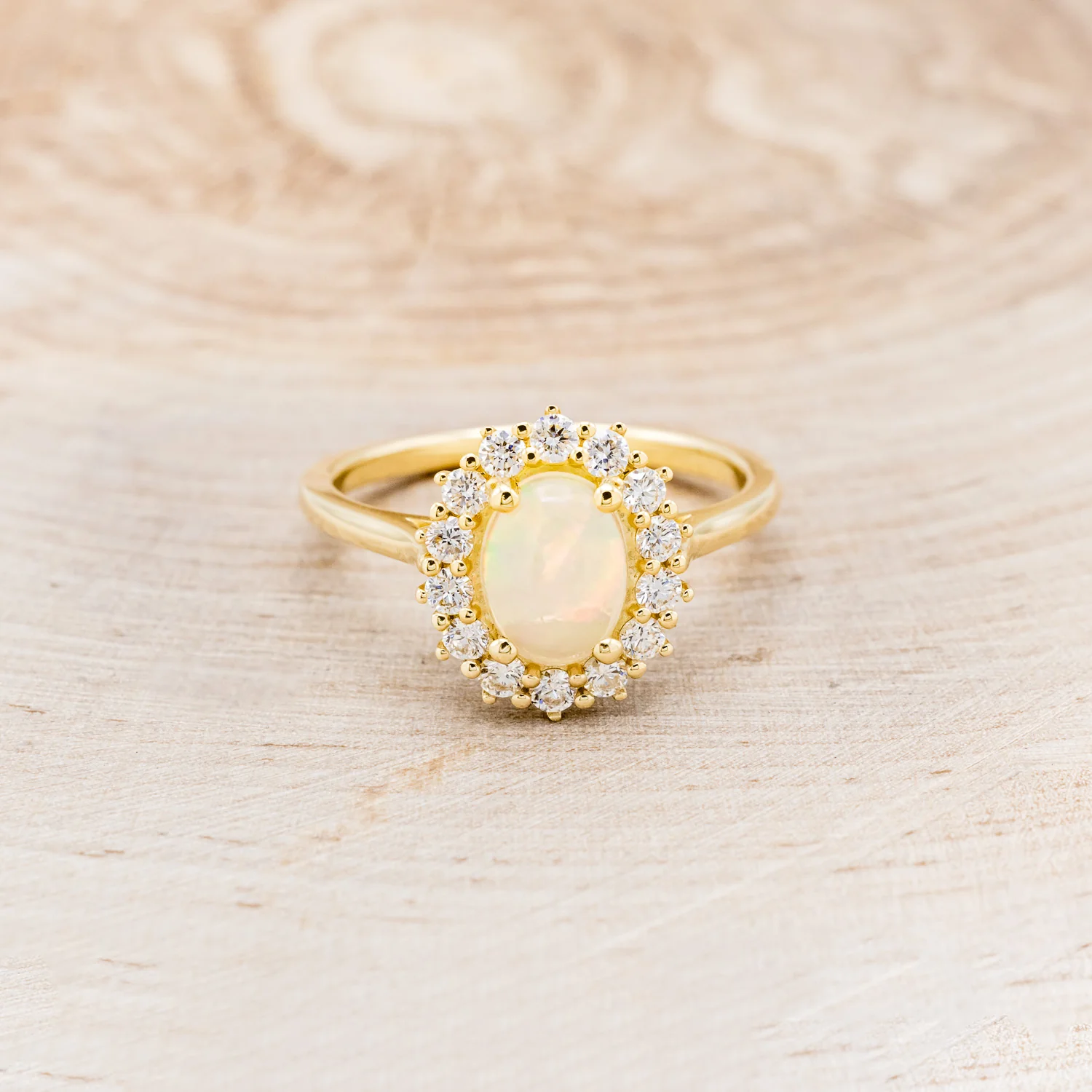 OVAL CABOCHON CUT WELO OPAL ENGAGEMENT RING WITH DIAMOND HALO - Image 4