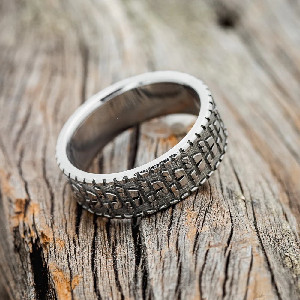 "PARCEL"- CUSTOM EMBOSSED DIRT BIKE TIRE TREAD WEDDING BAND - Image 3