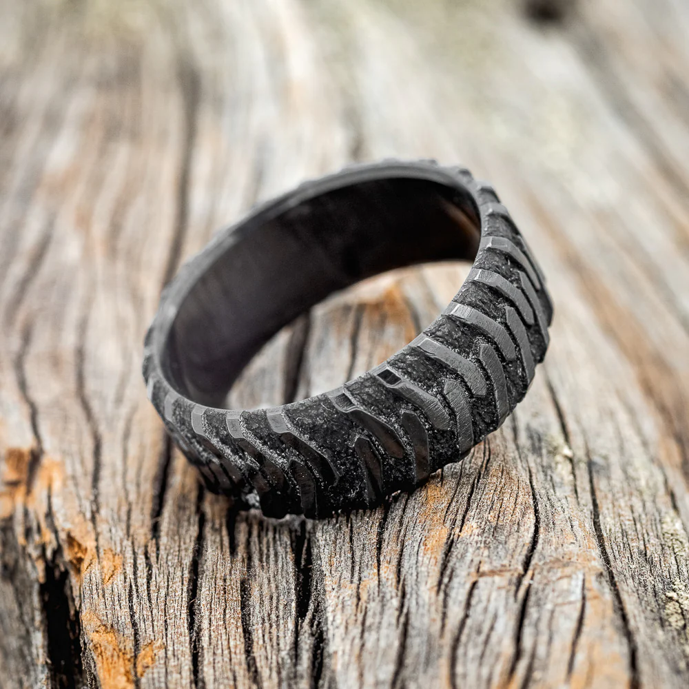 "PARCEL" - CUSTOM EMBOSSED TIRE TREAD WEDDING RING - Image 6