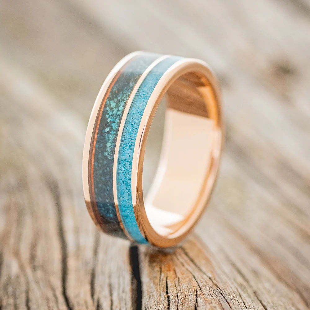 "RAPTOR" - PATINA COPPER & TURQUOISE WEDDING BAND - Image 13