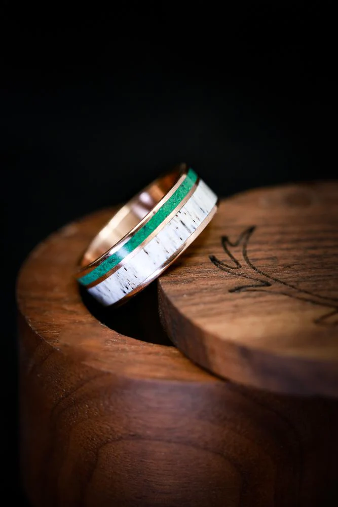 "RAPTOR" - ANTLER & MALACHITE WEDDING BAND - Image 10
