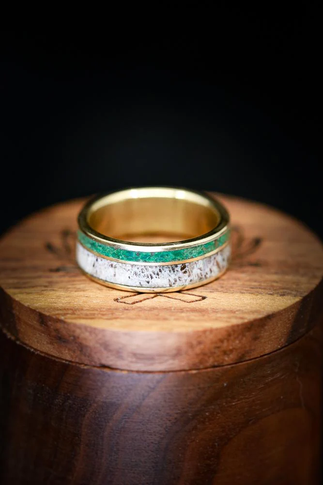 "RAPTOR" - ANTLER & MALACHITE WEDDING BAND - Image 11