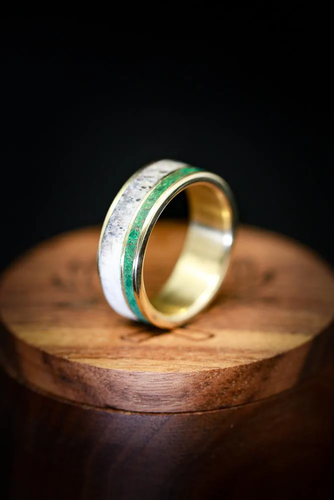 "RAPTOR" - ANTLER & MALACHITE WEDDING BAND - Image 12