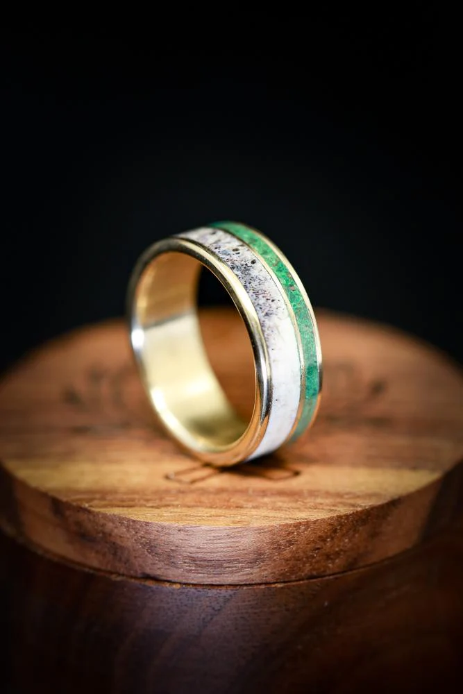 "RAPTOR" - ANTLER & MALACHITE WEDDING BAND - Image 13
