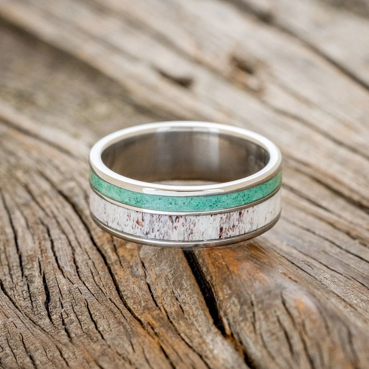 "RAPTOR" - ANTLER & MALACHITE WEDDING BAND - Image 3