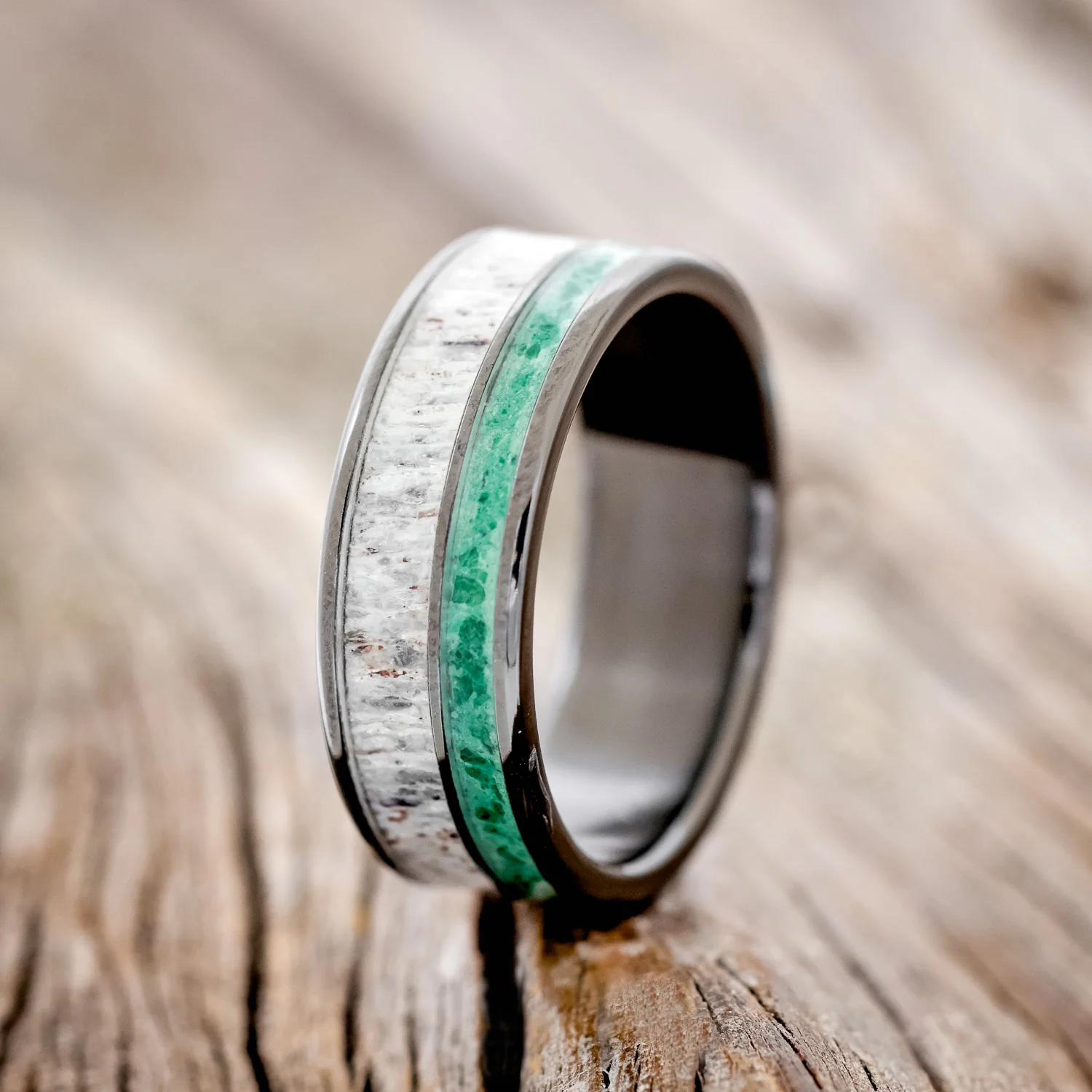 "RAPTOR" - ANTLER & MALACHITE WEDDING BAND - Image 4