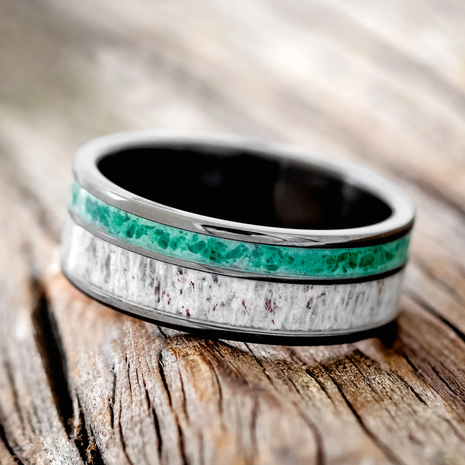 "RAPTOR" - ANTLER & MALACHITE WEDDING BAND - Image 5