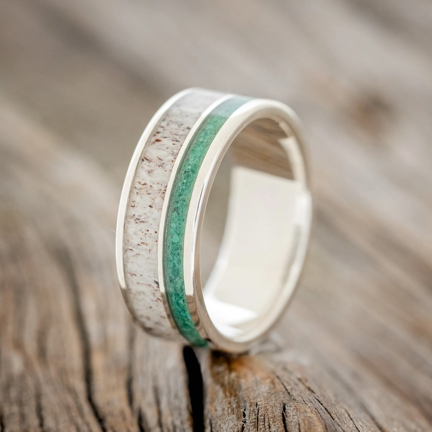 "RAPTOR" - ANTLER & MALACHITE WEDDING BAND - Image 7