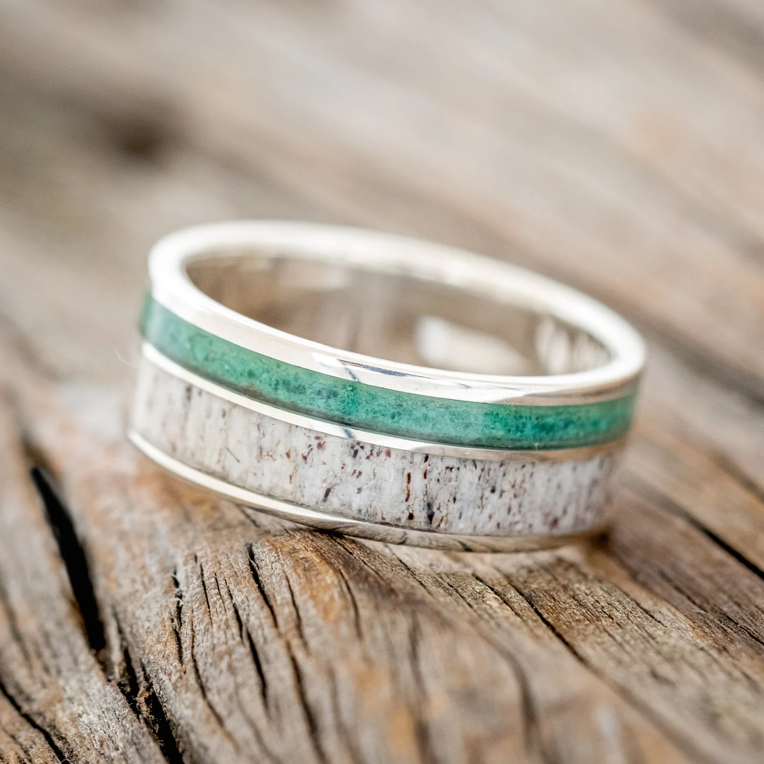 "RAPTOR" - ANTLER & MALACHITE WEDDING BAND - Image 8