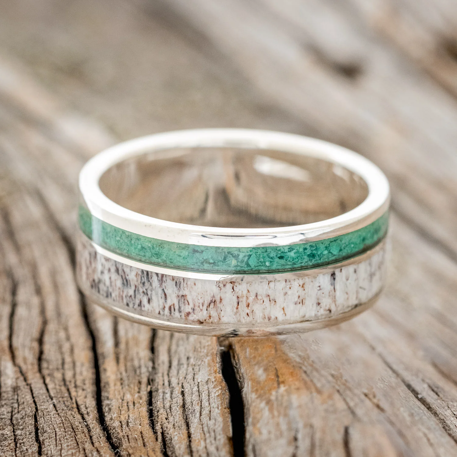 "RAPTOR" - ANTLER & MALACHITE WEDDING BAND - Image 9