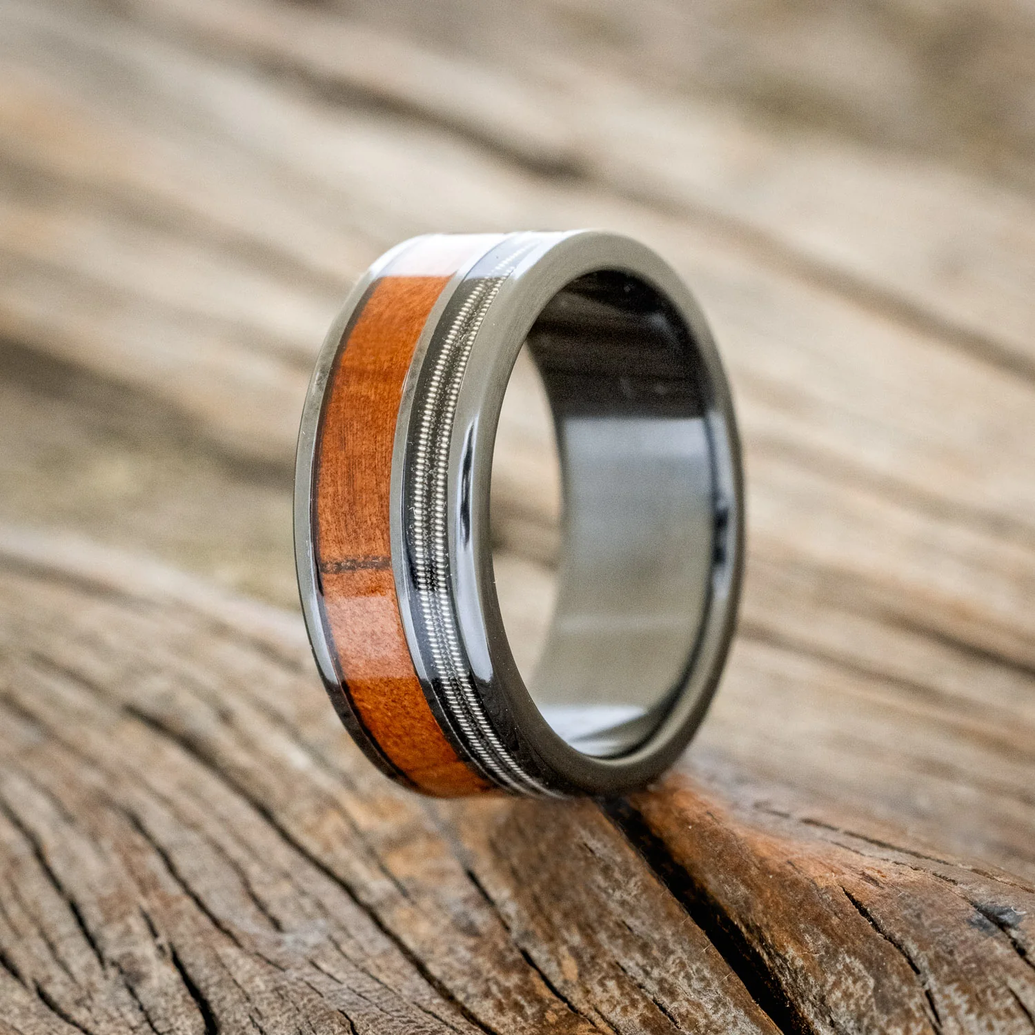 "RAPTOR" - GUITAR STRING & REDWOOD WEDDING BAND - Image 10