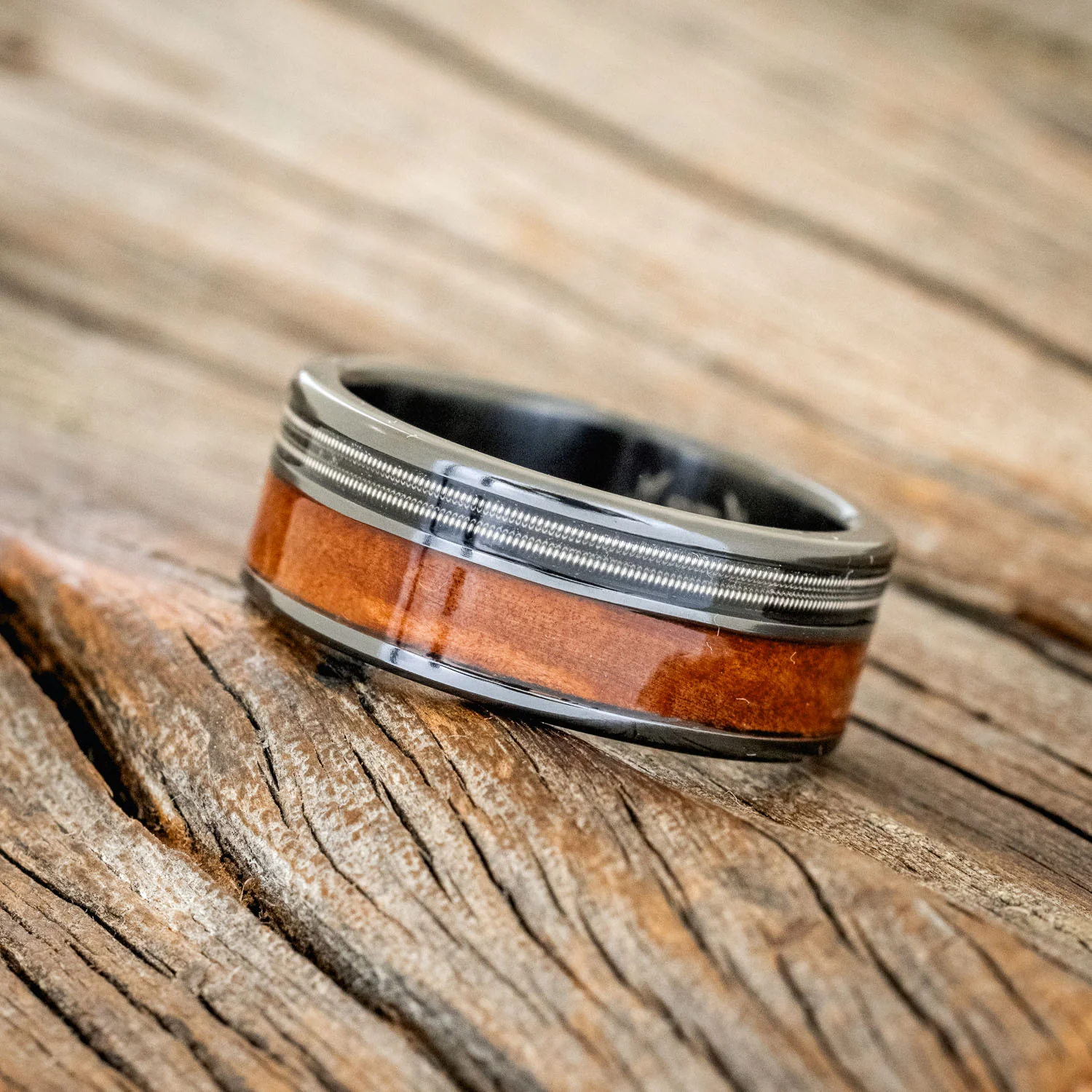 "RAPTOR" - GUITAR STRING & REDWOOD WEDDING BAND - Image 11