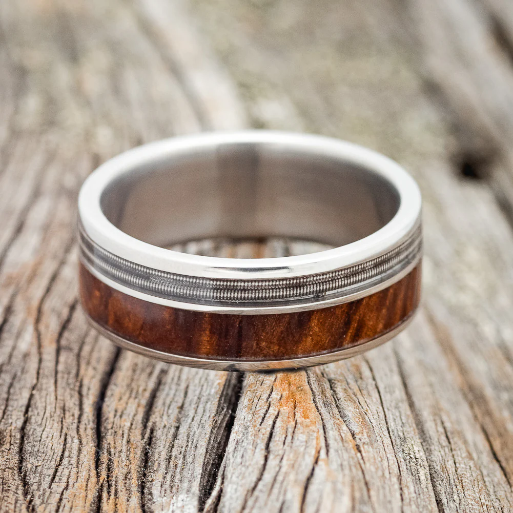 "RAPTOR" - GUITAR STRING & REDWOOD WEDDING BAND - Image 3