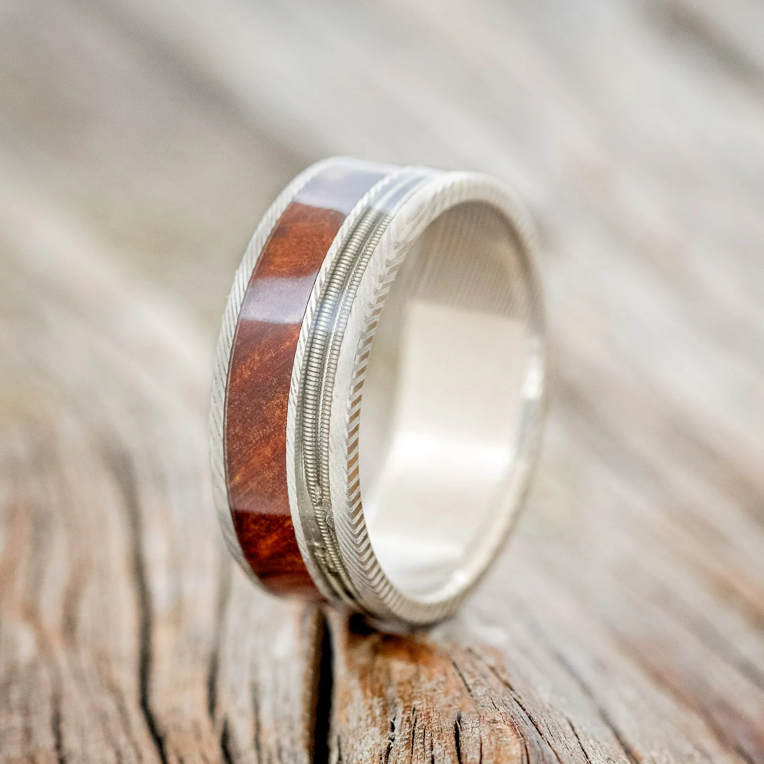 "RAPTOR" - GUITAR STRING & REDWOOD WEDDING BAND - Image 4
