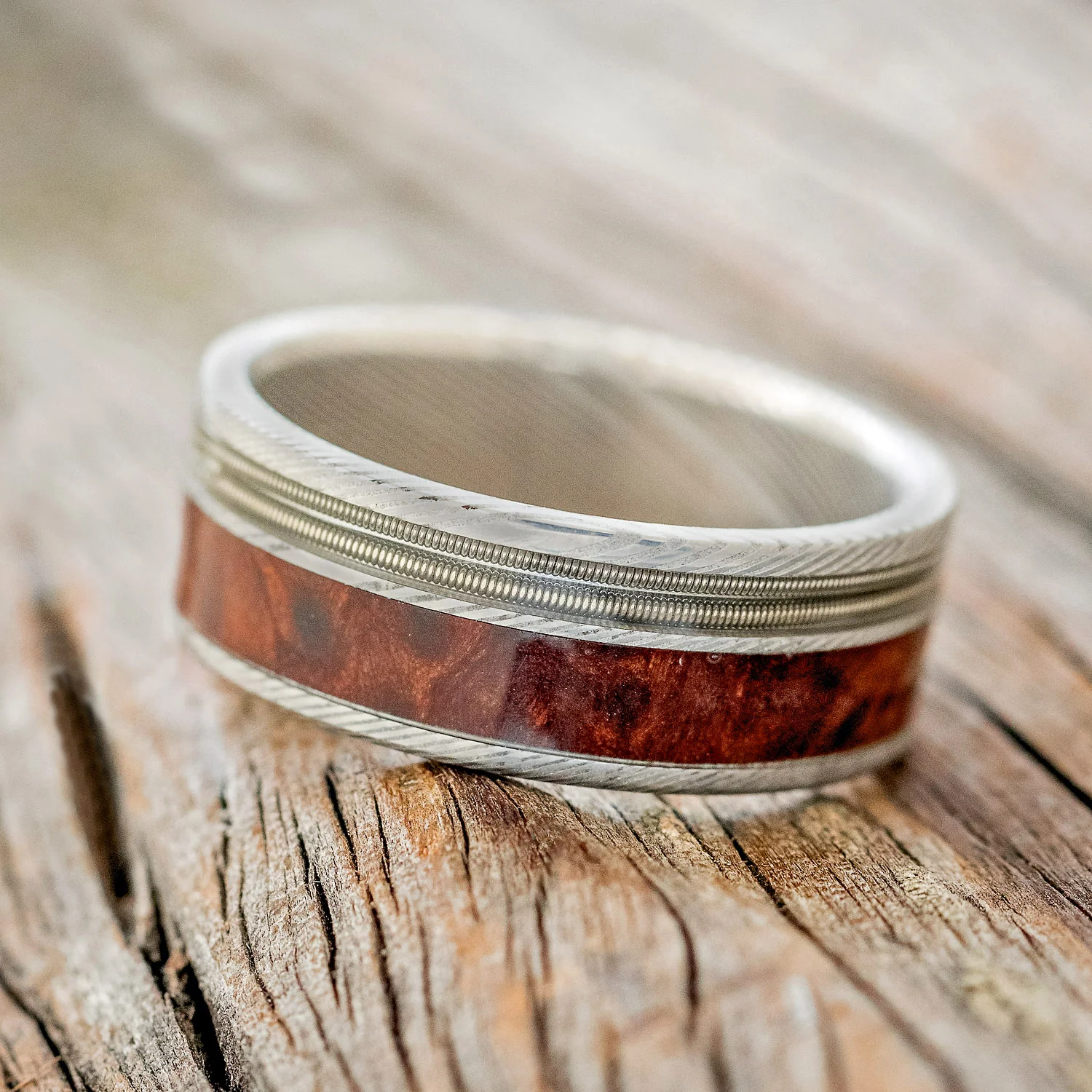 "RAPTOR" - GUITAR STRING & REDWOOD WEDDING BAND - Image 5