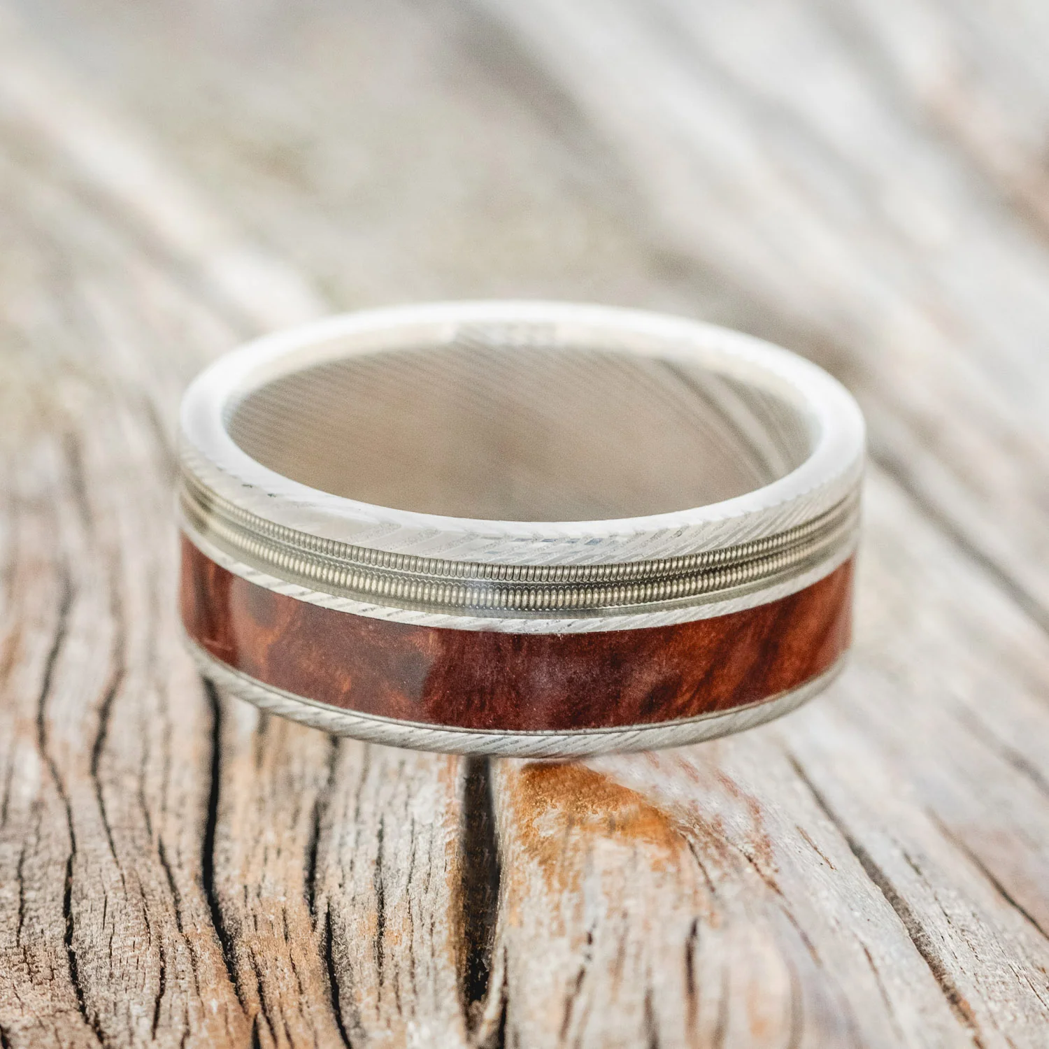 "RAPTOR" - GUITAR STRING & REDWOOD WEDDING BAND - Image 6