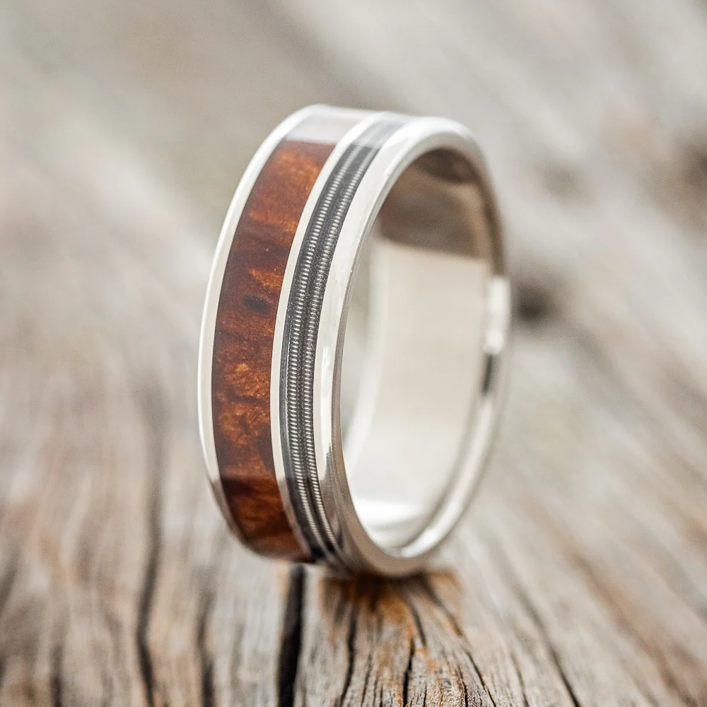 "RAPTOR" - GUITAR STRING & REDWOOD WEDDING BAND - Image 7
