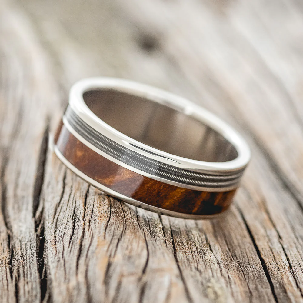 "RAPTOR" - GUITAR STRING & REDWOOD WEDDING BAND - Image 8