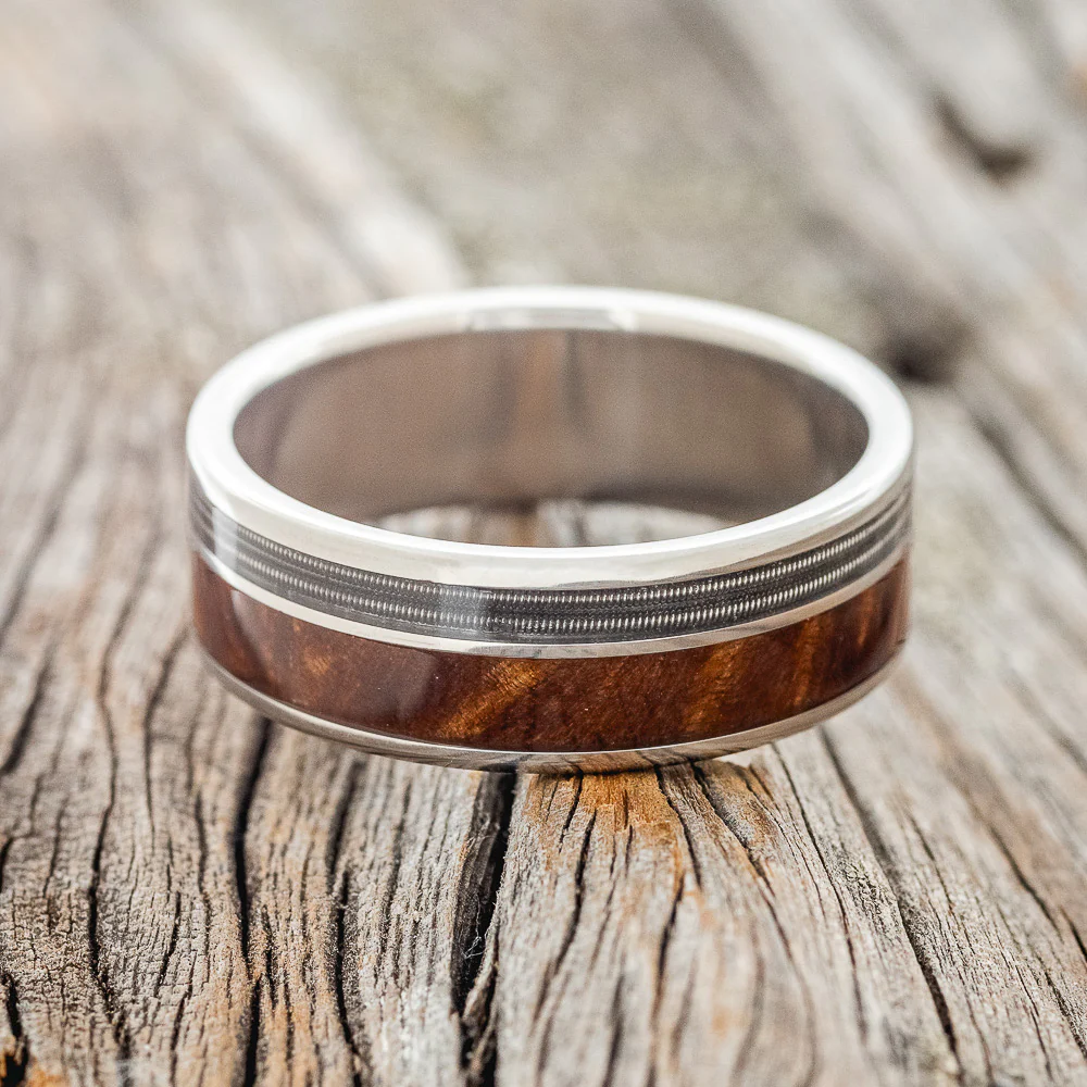 "RAPTOR" - GUITAR STRING & REDWOOD WEDDING BAND - Image 9