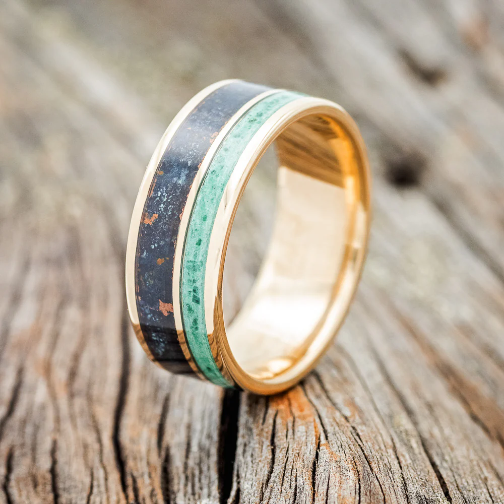 "RAPTOR" - PATINA COPPER & MALACHITE WEDDING BAND - Image 10