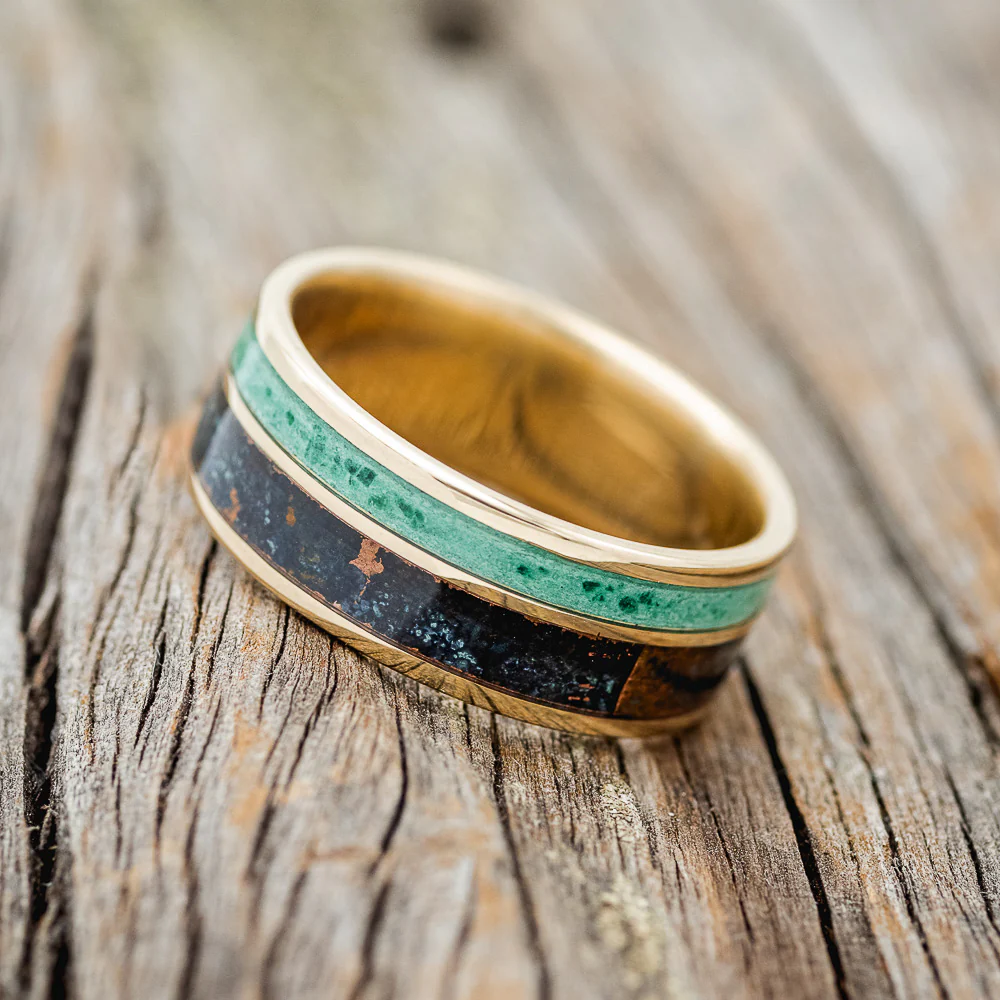 "RAPTOR" - PATINA COPPER & MALACHITE WEDDING BAND - Image 11