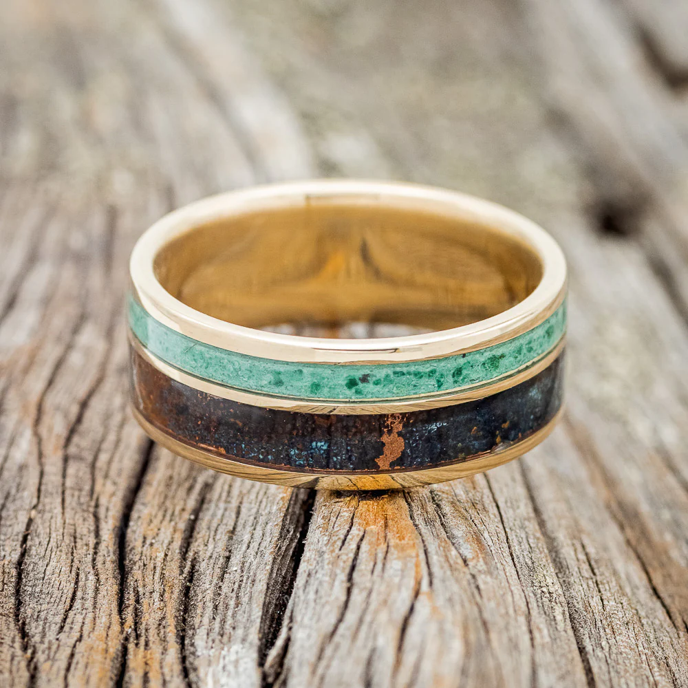 "RAPTOR" - PATINA COPPER & MALACHITE WEDDING BAND - Image 12
