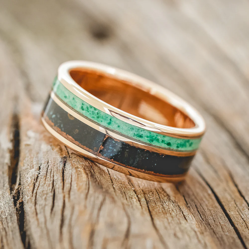 "RAPTOR" - PATINA COPPER & MALACHITE WEDDING BAND - Image 14