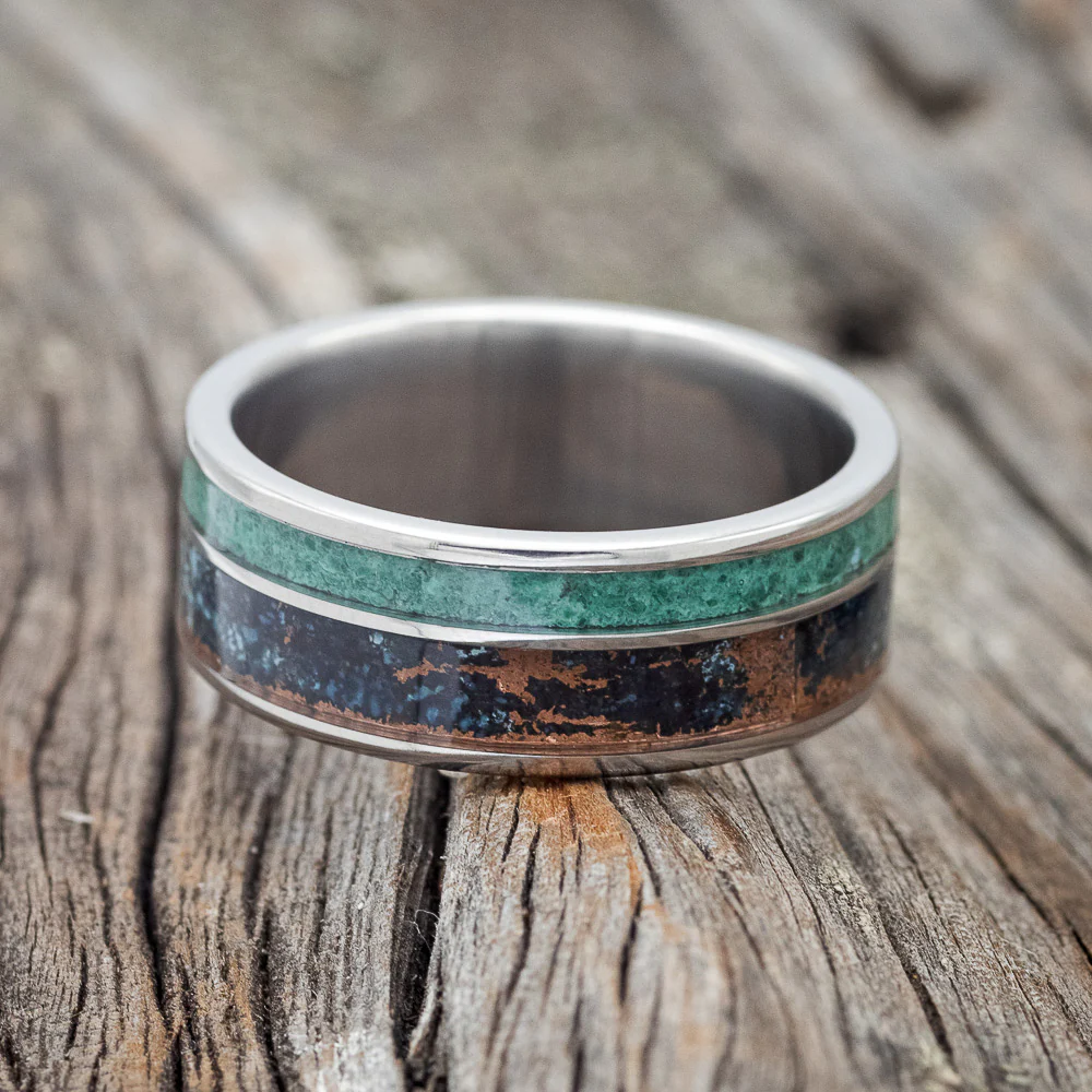 "RAPTOR" - PATINA COPPER & MALACHITE WEDDING BAND - Image 3