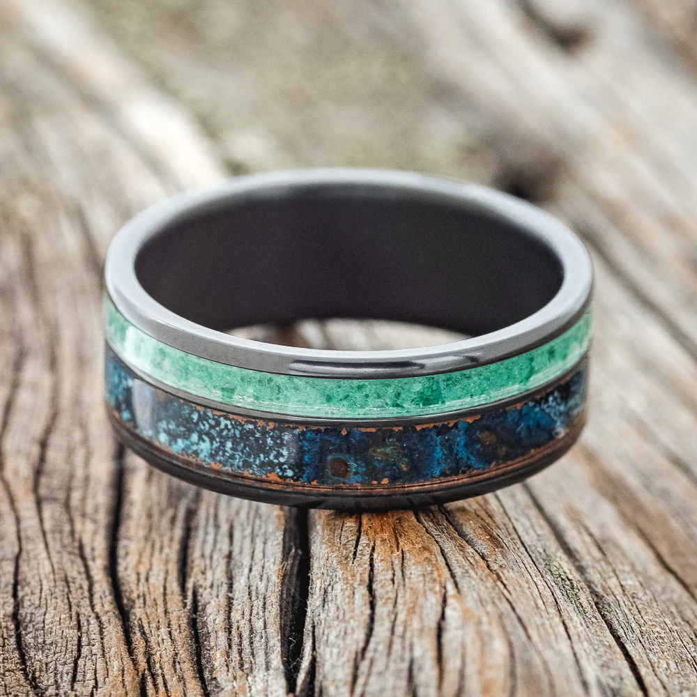 "RAPTOR" - PATINA COPPER & MALACHITE WEDDING BAND - Image 6