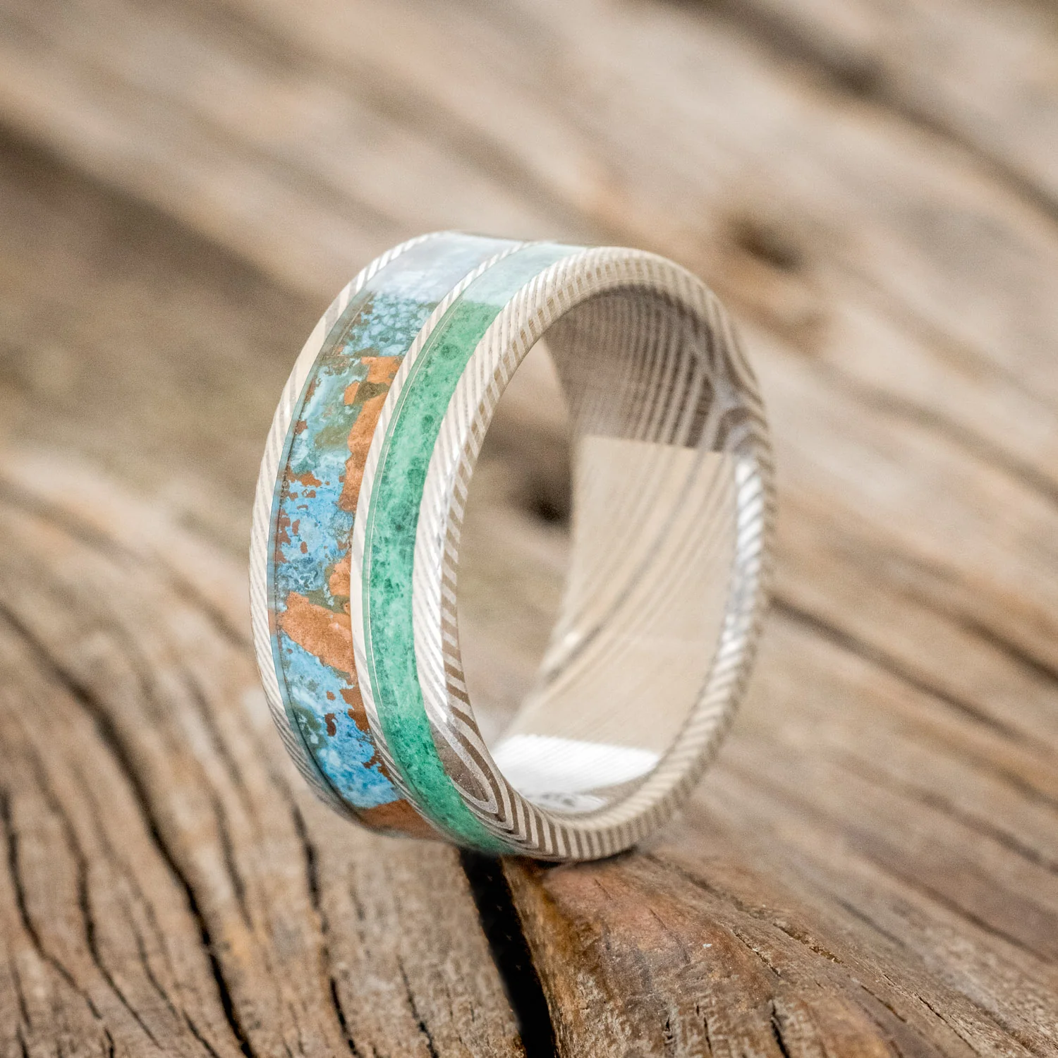 "RAPTOR" - PATINA COPPER & MALACHITE WEDDING BAND - Image 7