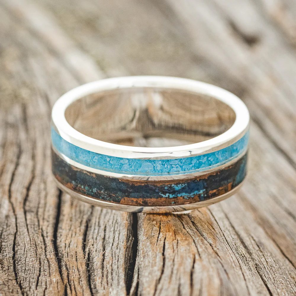 "RAPTOR" - PATINA COPPER & TURQUOISE WEDDING BAND - Image 12