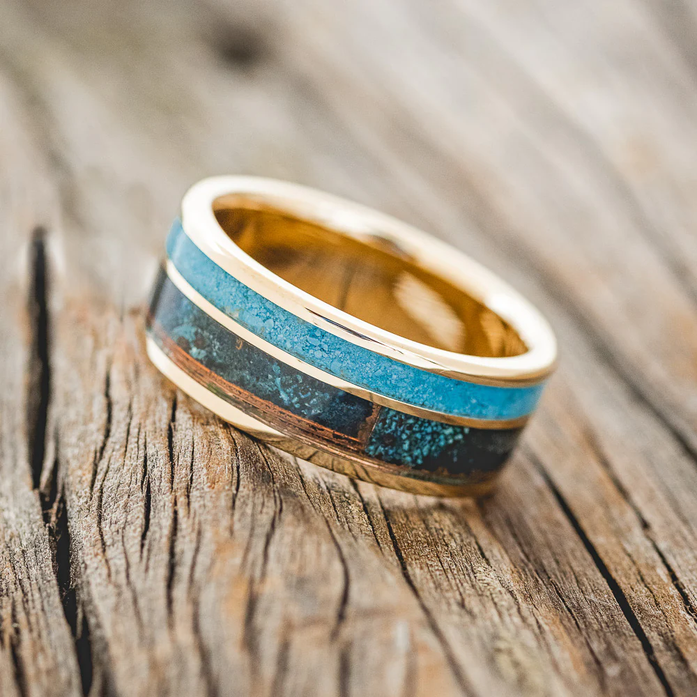 "RAPTOR" - PATINA COPPER & TURQUOISE WEDDING BAND - Image 17