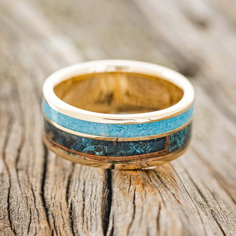 "RAPTOR" - PATINA COPPER & TURQUOISE WEDDING BAND - Image 18