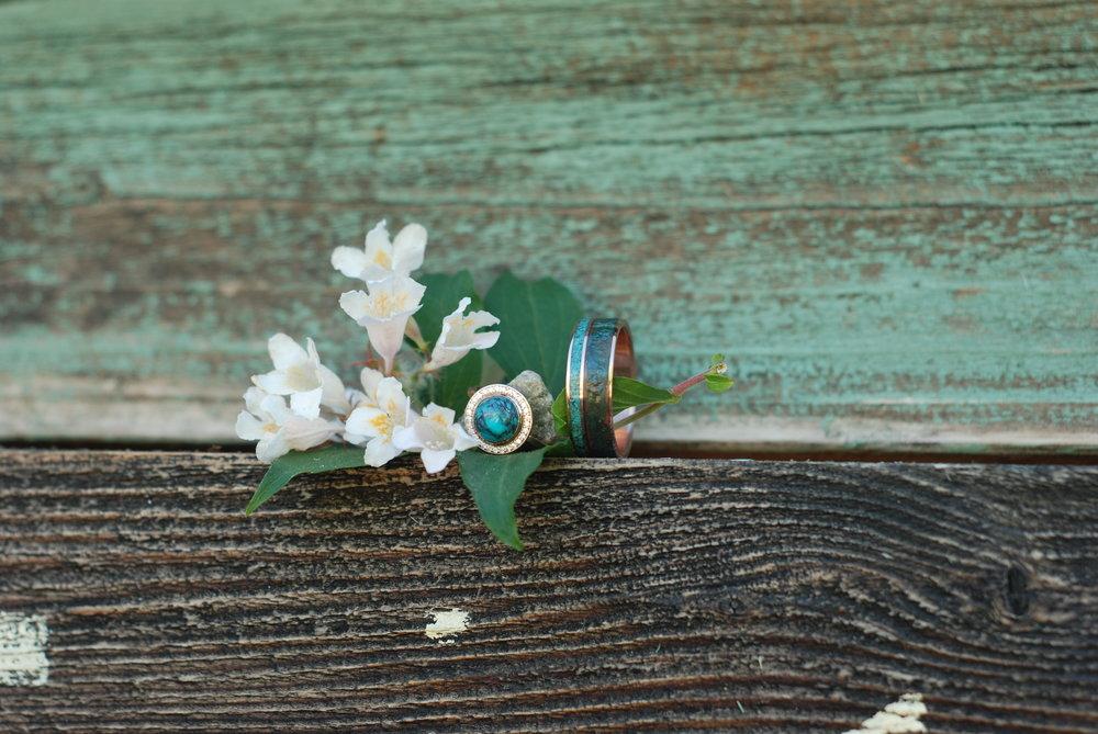 "RAPTOR" - PATINA COPPER & TURQUOISE WEDDING BAND - Image 21