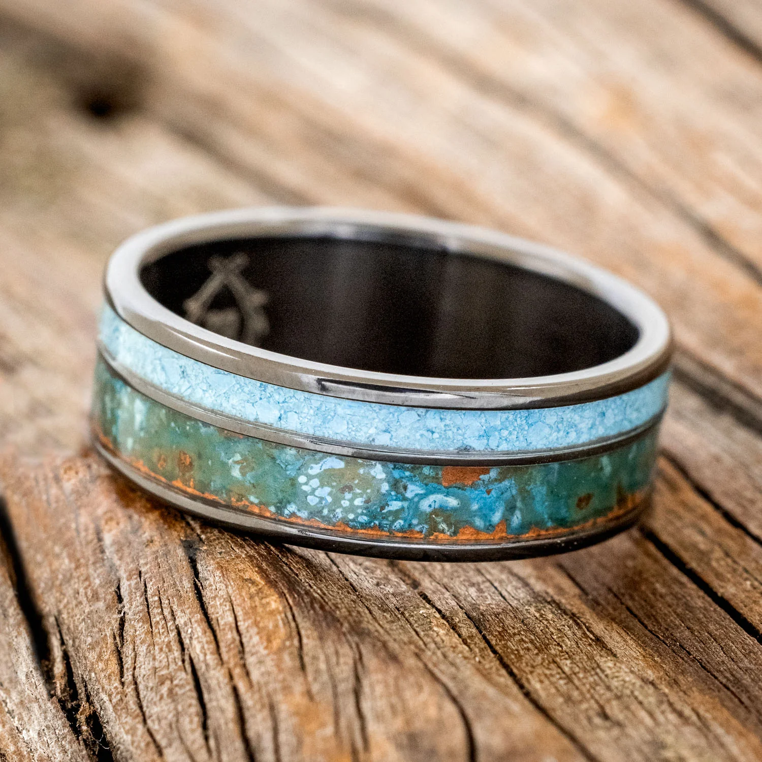 "RAPTOR" - PATINA COPPER & TURQUOISE WEDDING BAND - Image 5