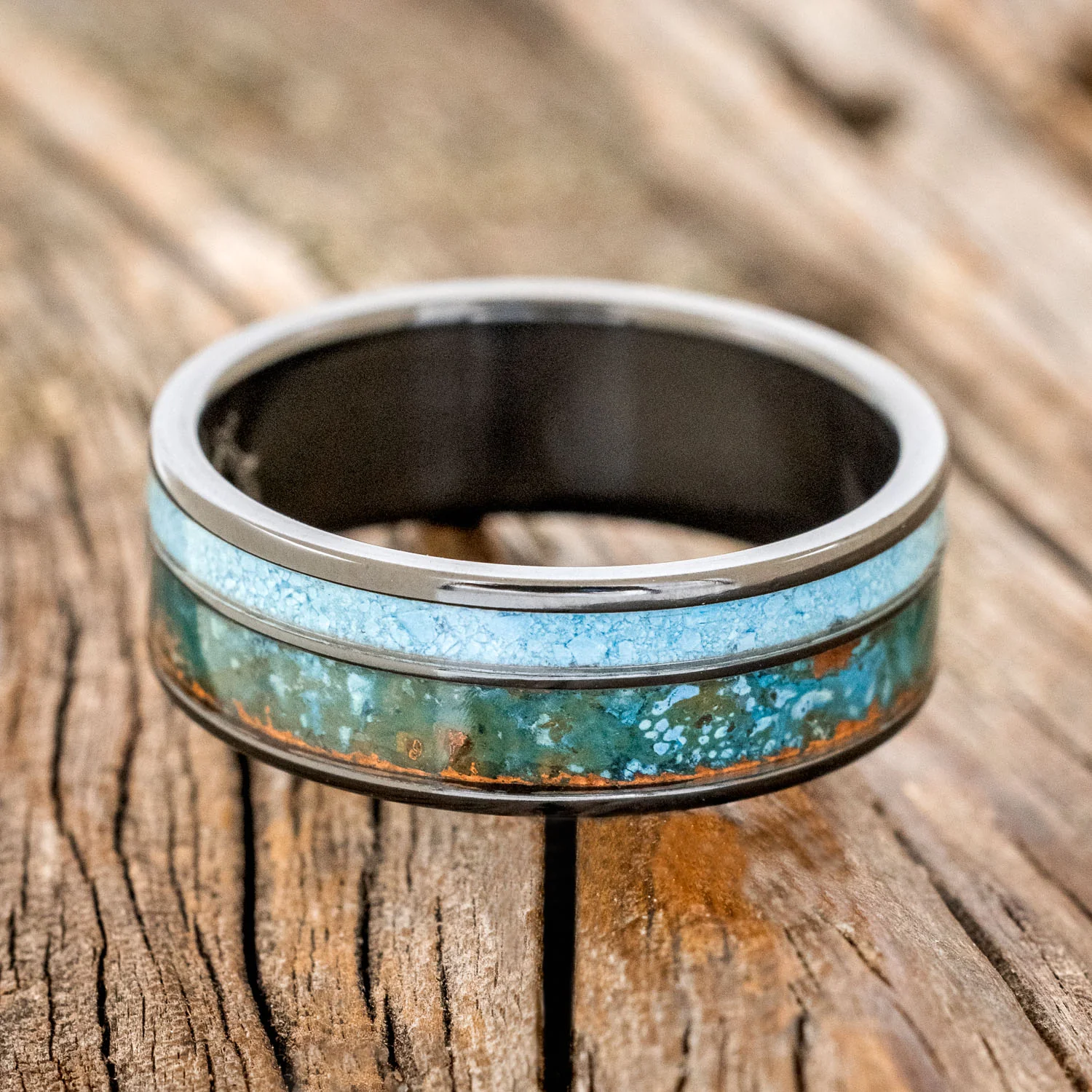 "RAPTOR" - PATINA COPPER & TURQUOISE WEDDING BAND - Image 6