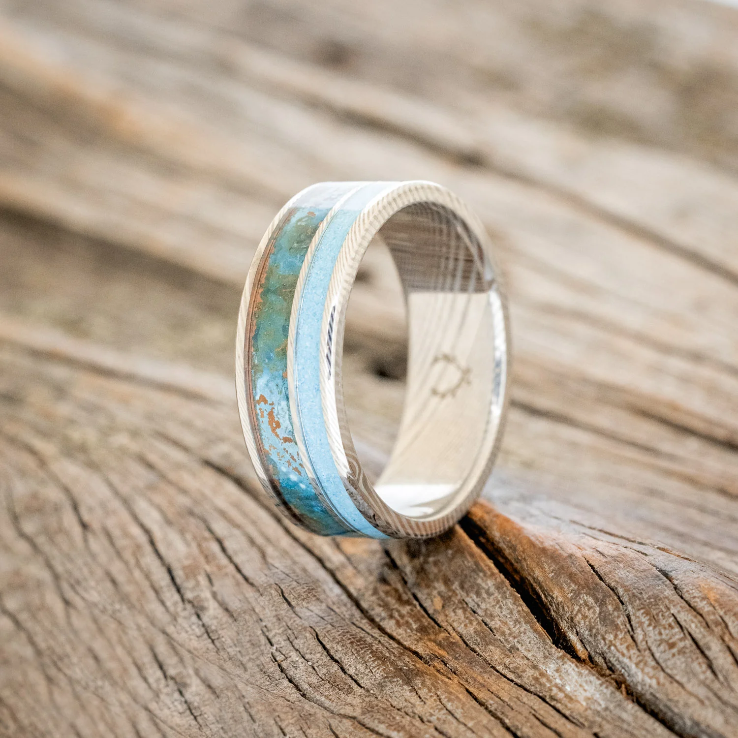 "RAPTOR" - PATINA COPPER & TURQUOISE WEDDING BAND - Image 7